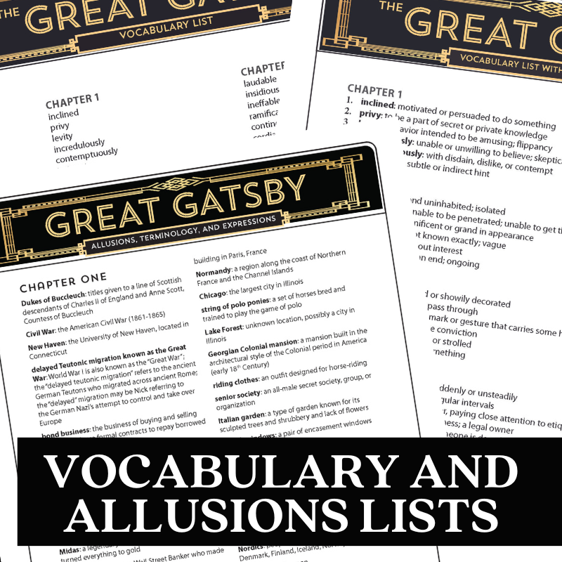 The Great Gatsby Vocabulary Activities, Plus Vocabulary & Allusions Li