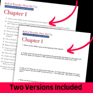 Roll of Thunder, Hear My Cry Novel Study Comprehension Questions Print & Digital