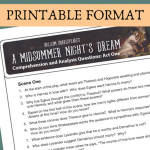 A Midsummer Night's Dream Unit Plan Comprehension/ Study Guide Questions
