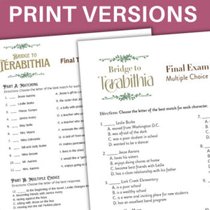 Bridge to Terabithia Novel Study Unit Tests - 2 Tests - in both Print & Digital