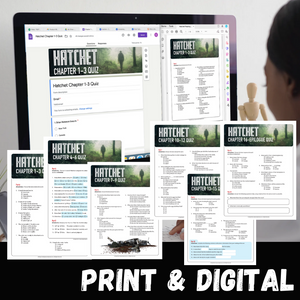 Hatchet Novel Study Assessments - Reading Quizzes, Self-Grading Digital & Print