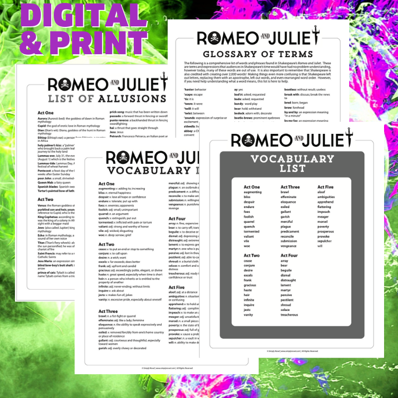 Romeo and Juliet Unit Plan Vocabulary Lists, Allusions, Shakespearean –  Simply Novel