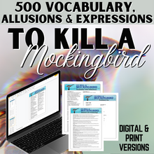 Load image into Gallery viewer, To Kill a Mockingbird Novel Study Vocabulary, Allusions, Expressions Lists