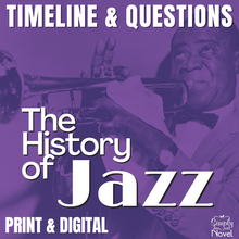 Load image into Gallery viewer, A Brief History of Jazz in America Informational Text, Timeline with Questions