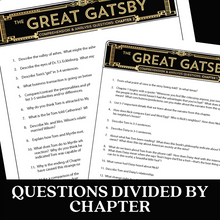 Load image into Gallery viewer, The Great Gatsby Novel Study Unit Comprehension Questions by Chapter