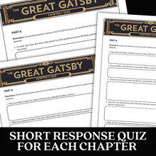 Load image into Gallery viewer, The Great Gatsby Novel Study Quizzes in Printable and Google Forms
