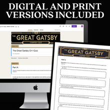 Load image into Gallery viewer, The Great Gatsby Novel Study Quizzes in Printable and Google Forms