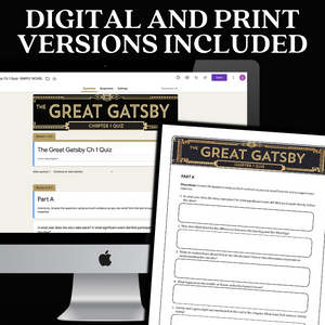The Great Gatsby Novel Study Quizzes in Printable and Google Forms