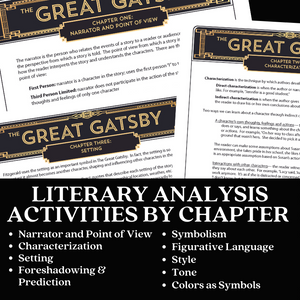 The Great Gatsby Novel Study Standards-Based Literary Analysis Activities