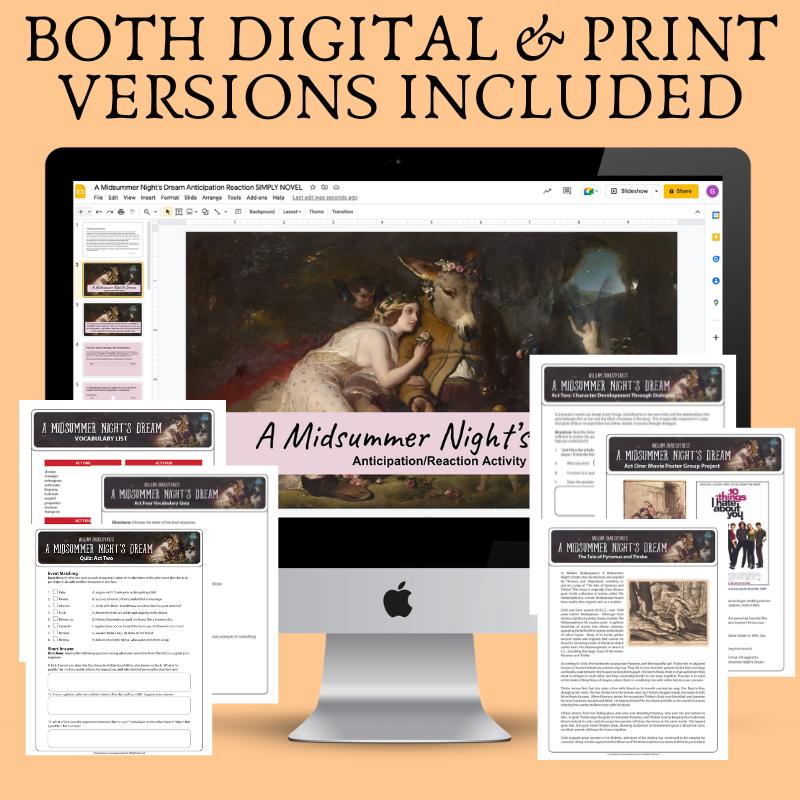 A Midsummer Night's Dream Play Study - 4 - Week Teaching BUNDLE - Print & Digital - Simply Novel