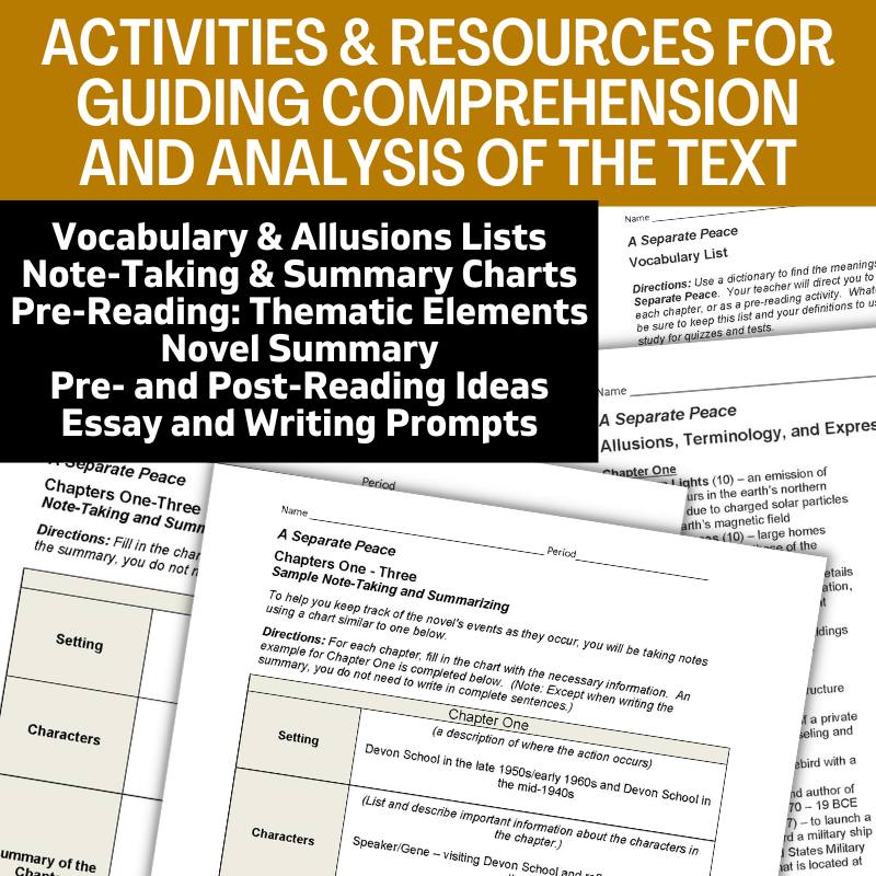 A Separate Peace Novel Study Unit - 4 - Week Teaching Resource BUNDLE - Simply Novel