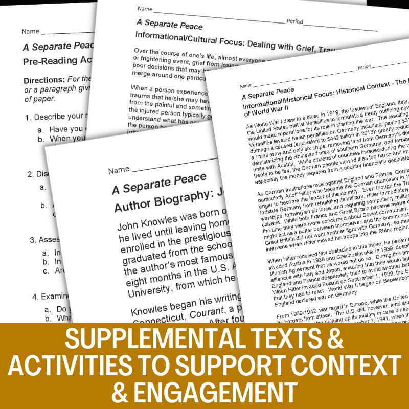 A Separate Peace Novel Study Unit - 4 - Week Teaching Resource BUNDLE - Simply Novel