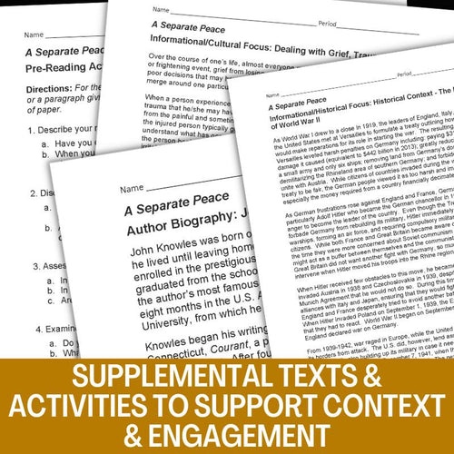 A Separate Peace Novel Study Unit - 4 - Week Teaching Resource BUNDLE - Simply Novel