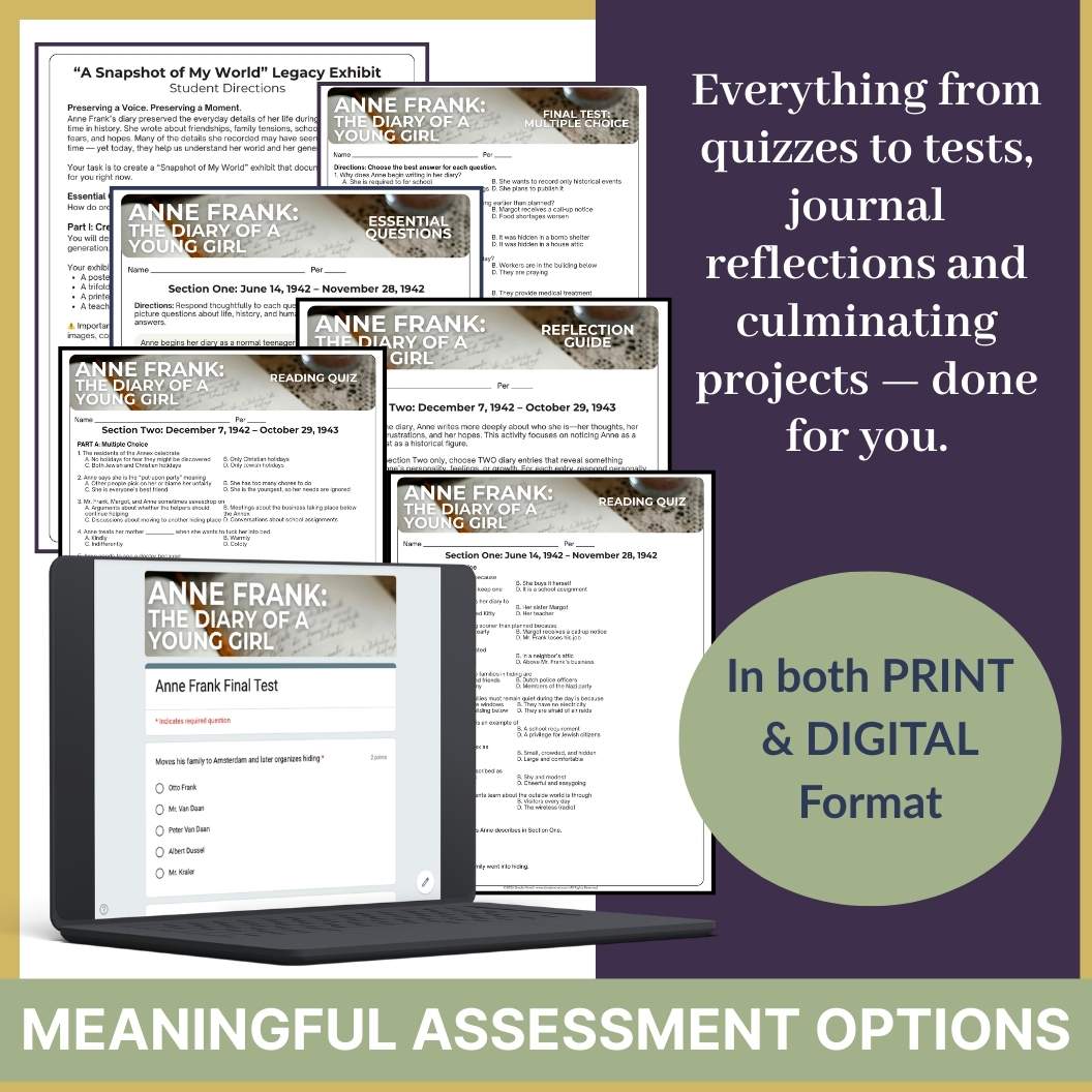 Anne Frank Diary of a Young Girl Novel Study Unit (Memoir) - Activities, Lessons