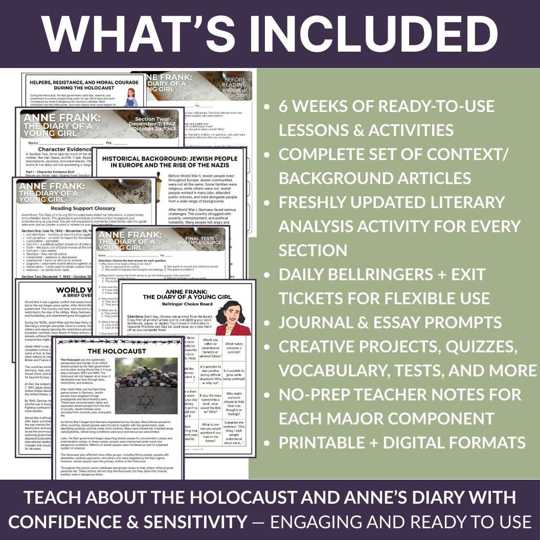 Anne Frank Diary of a Young Girl Novel Study Unit (Memoir) - Activities, Lessons