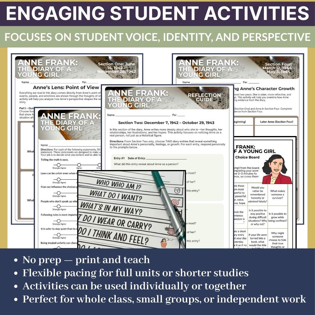 Anne Frank Diary of a Young Girl Novel Study Unit (Memoir) - Activities, Lessons