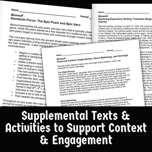 Beowulf Unit Plan & Teaching Guide – 160+ Pages of Lessons, Activities, Quizzes - Simply Novel