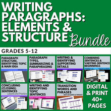 Load image into Gallery viewer, Writing Paragraphs &amp; Paragraph Structure Basics No-Prep BUNDLE