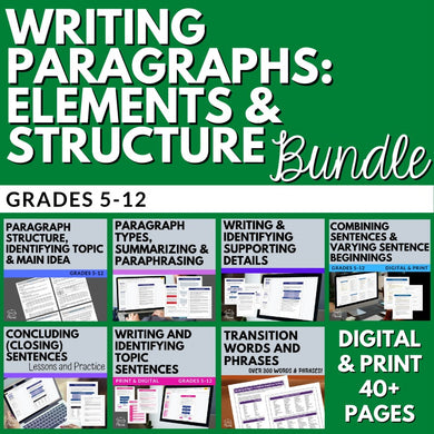 Writing Paragraphs & Paragraph Structure Basics No-Prep BUNDLE