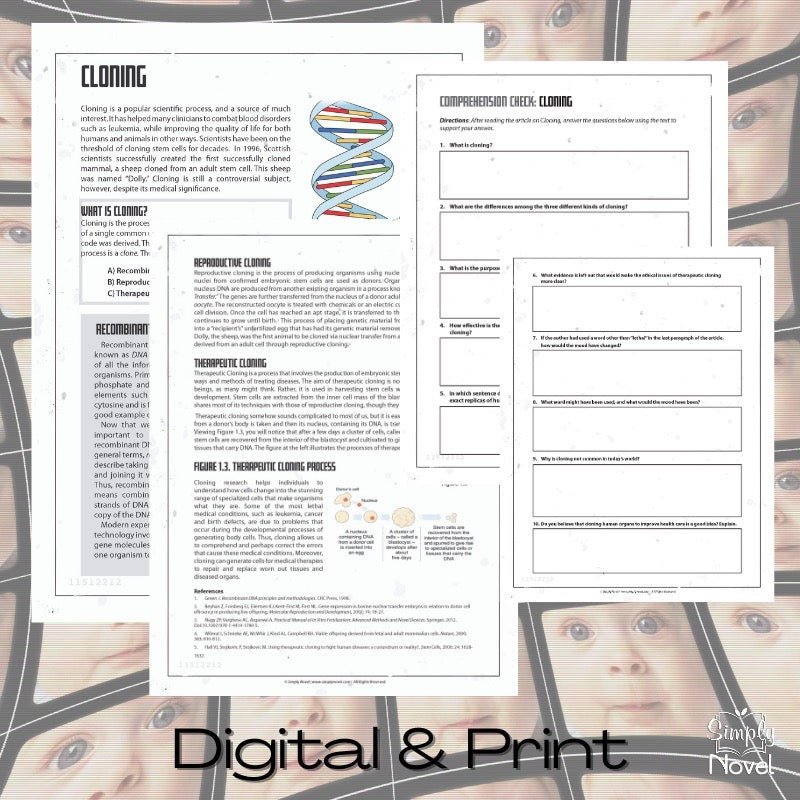 Cloning Informational Text Resource | Reading + Questions for ELA or Health Unit - Simply Novel