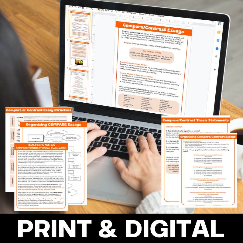 Compare and Contrast Essay Writing Unit - Lesson Handouts and Graphic Organizers - Simply Novel