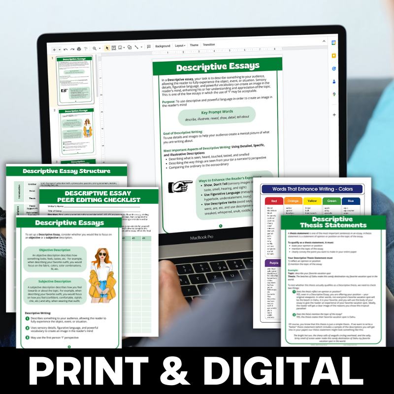 Descriptive Essay Writing - Lessons, Handouts, Rubrics beyond "Show, Don't Tell" - Simply Novel