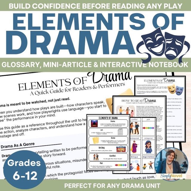 Elements of Drama Toolkit: Glossary, Student Article & Interactive Notebook Set - Simply Novel