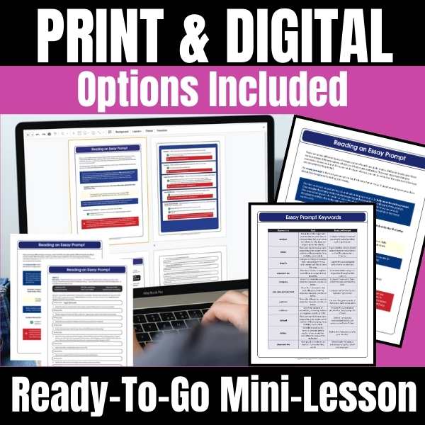 Essay Prompt Keywords & Reading Prompts Activity, Writing Task for Grades 6 - 10 - Simply Novel