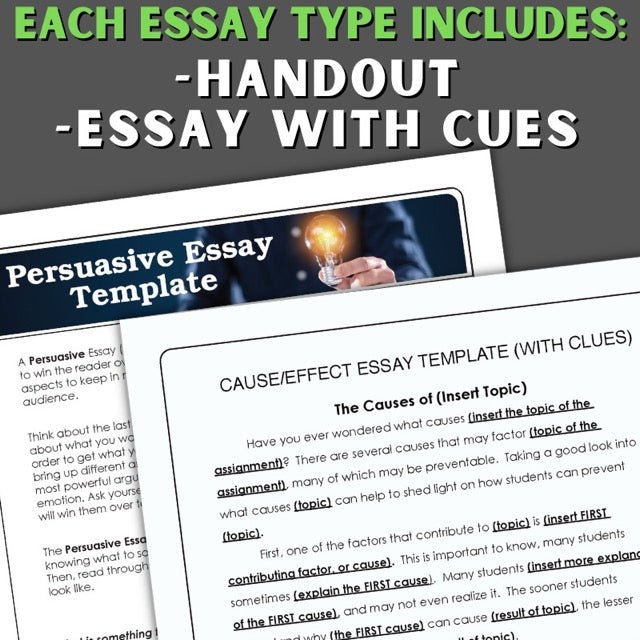 Expository, Persuasive, Cause/Effect Essay Templates with Handouts, Samples - Simply Novel