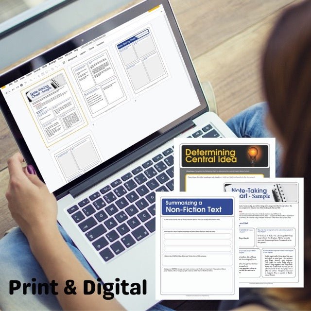 Fiction & Nonfiction Reading Worksheets | Central Idea, Note - Taking, & Organizer - Simply Novel