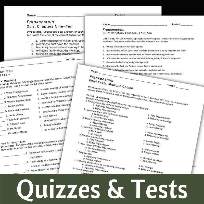 Frankenstein Novel Study Unit - 140+ Page Teacher Guide - Activities, Quizzes - Simply Novel