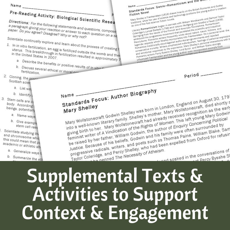 Frankenstein Novel Study Unit - 140+ Page Teacher Guide - Activities, Quizzes - Simply Novel