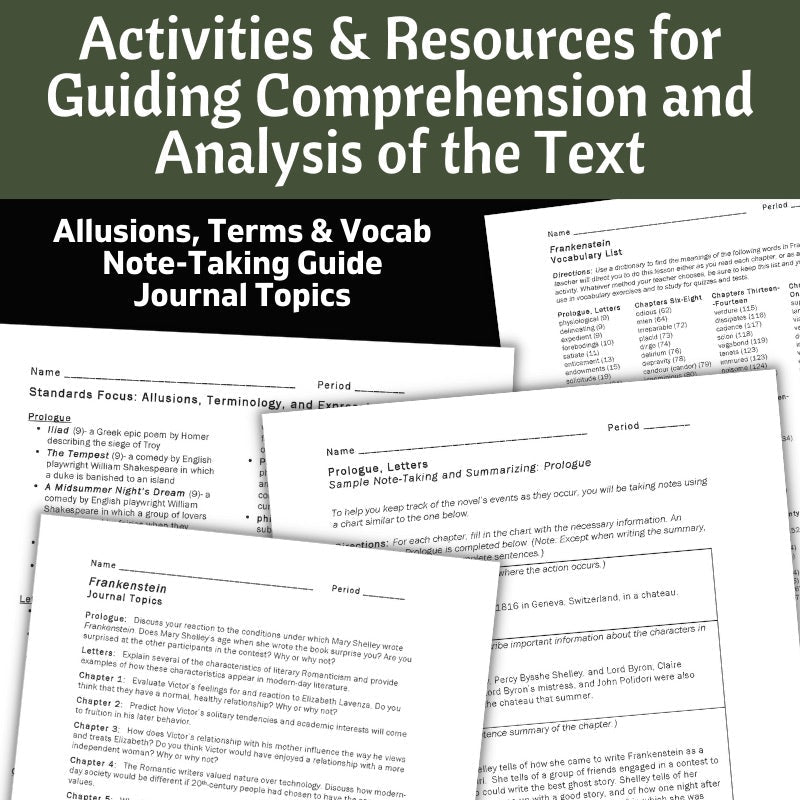 Frankenstein Novel Study Unit - 140+ Page Teacher Guide - Activities, Quizzes - Simply Novel