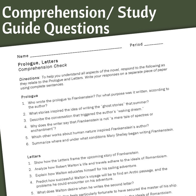 Frankenstein Novel Study Unit - 140+ Page Teacher Guide - Activities, Quizzes - Simply Novel
