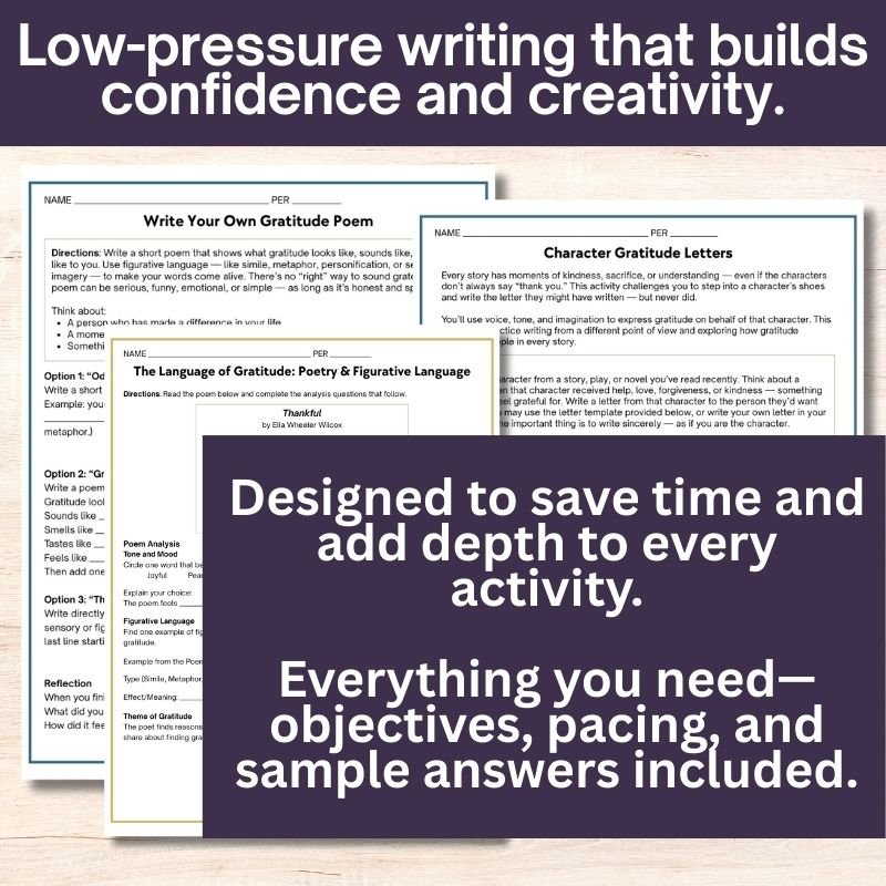 Gratitude: An SEL & ELA Reading and Writing Unit for Fall (Grades 6 - 9) - Simply Novel