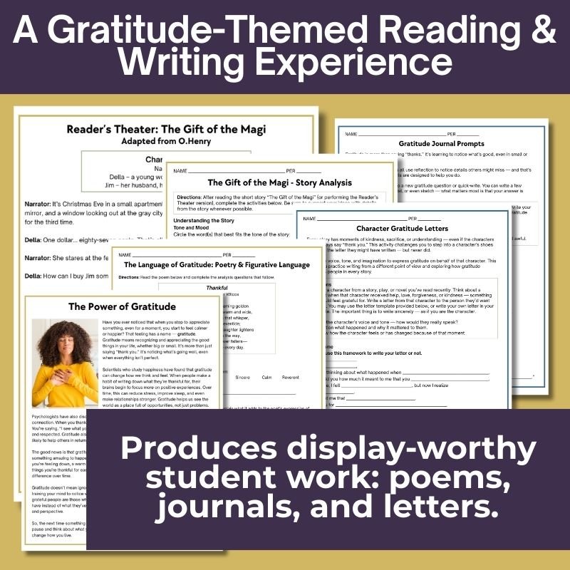 Gratitude: An SEL & ELA Reading and Writing Unit for Fall (Grades 6 - 9) - Simply Novel