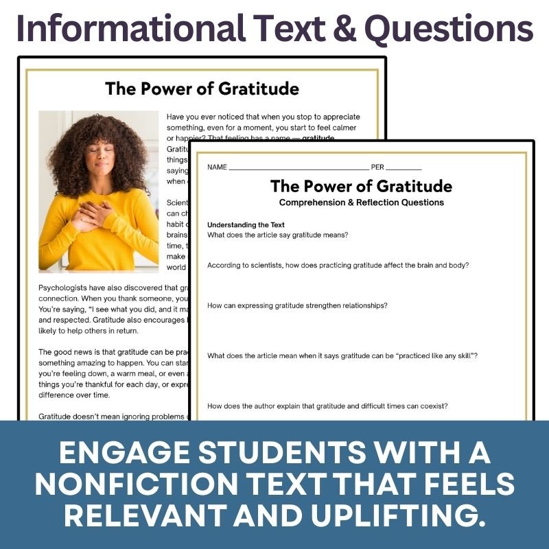 Gratitude: An SEL & ELA Reading and Writing Unit for Fall (Grades 6 - 9) - Simply Novel