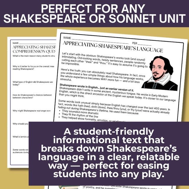 How to Read Shakespeare’s Language | Informational Text, Comprehension Questions - Simply Novel