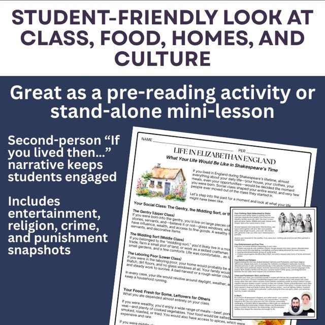 Life in Shakespeare's Time Informational Text Article with Questions - Simply Novel