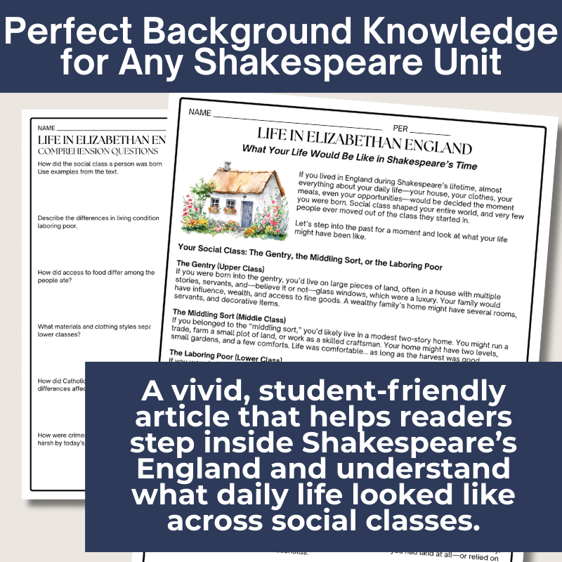 Life in Shakespeare's Time Informational Text Article with Questions - Simply Novel