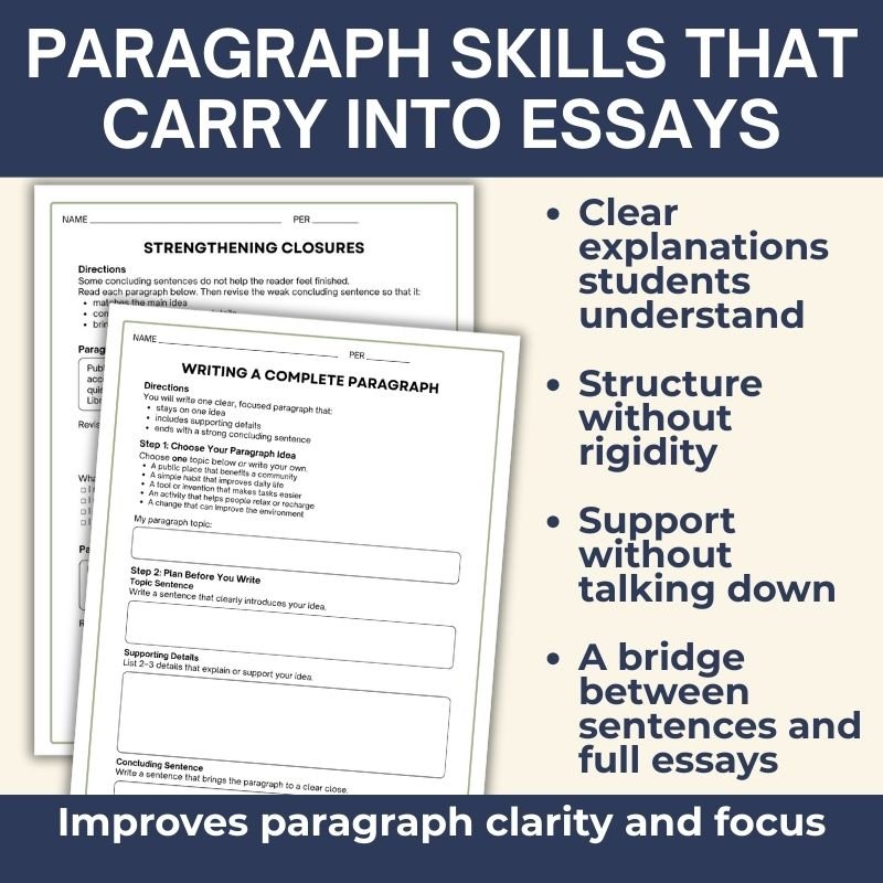 Preppy Paragraph Lesson Paragraph Writing Bundle: 5 Weeks of Lessons on Paragraphs – Simply Novel