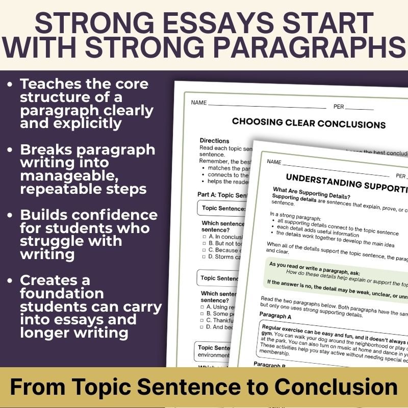 Strong Building Paragraph Paragraph Writing Bundle: 5 Weeks of Lessons on Paragraphs – Simply Novel
