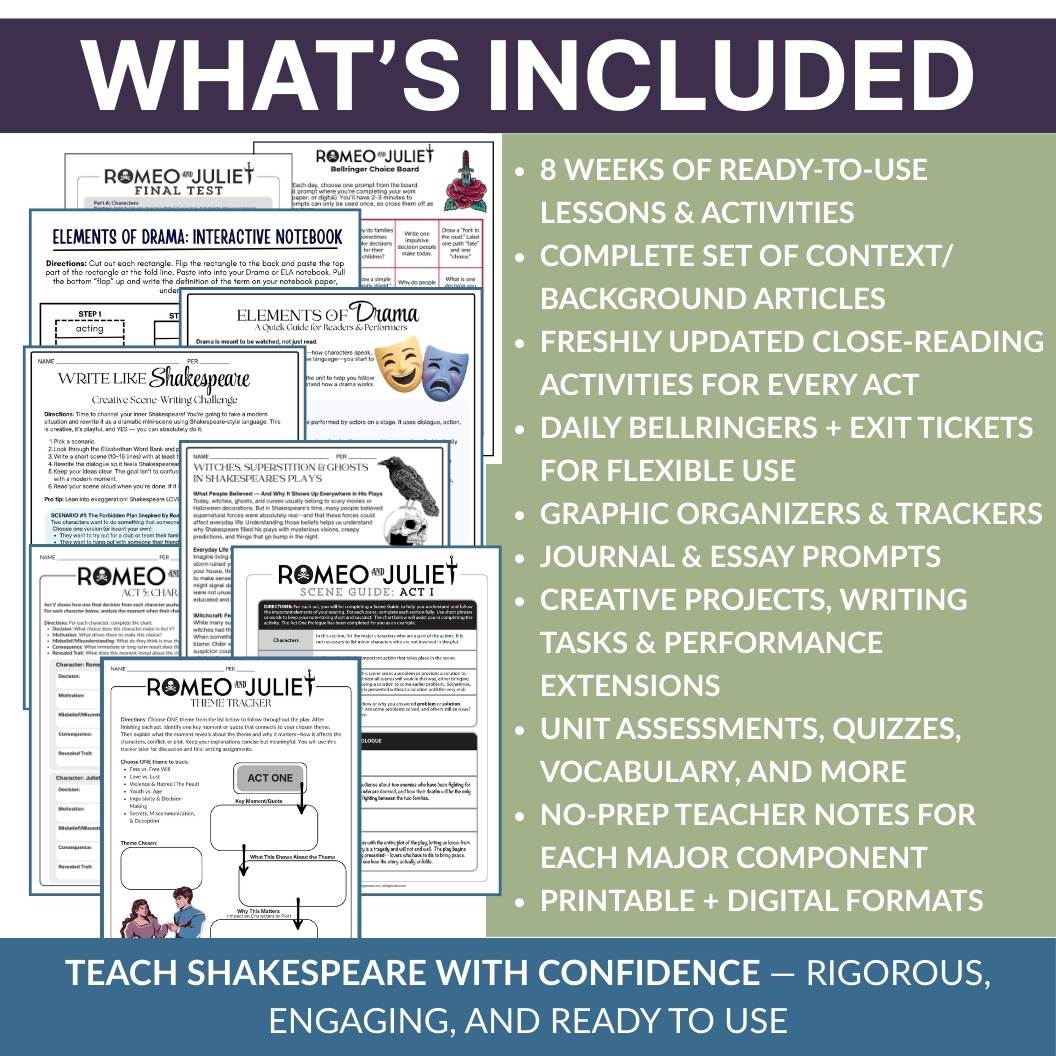 Romeo and Juliet Unit - Complete Teaching Resource BUNDLE in Digital and Print - Simply Novel