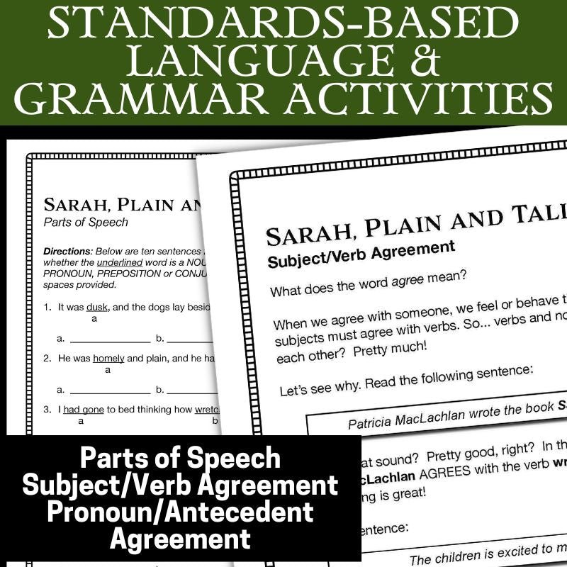 literature guide for Sarah Plain and Tall comprehension and writing activities
