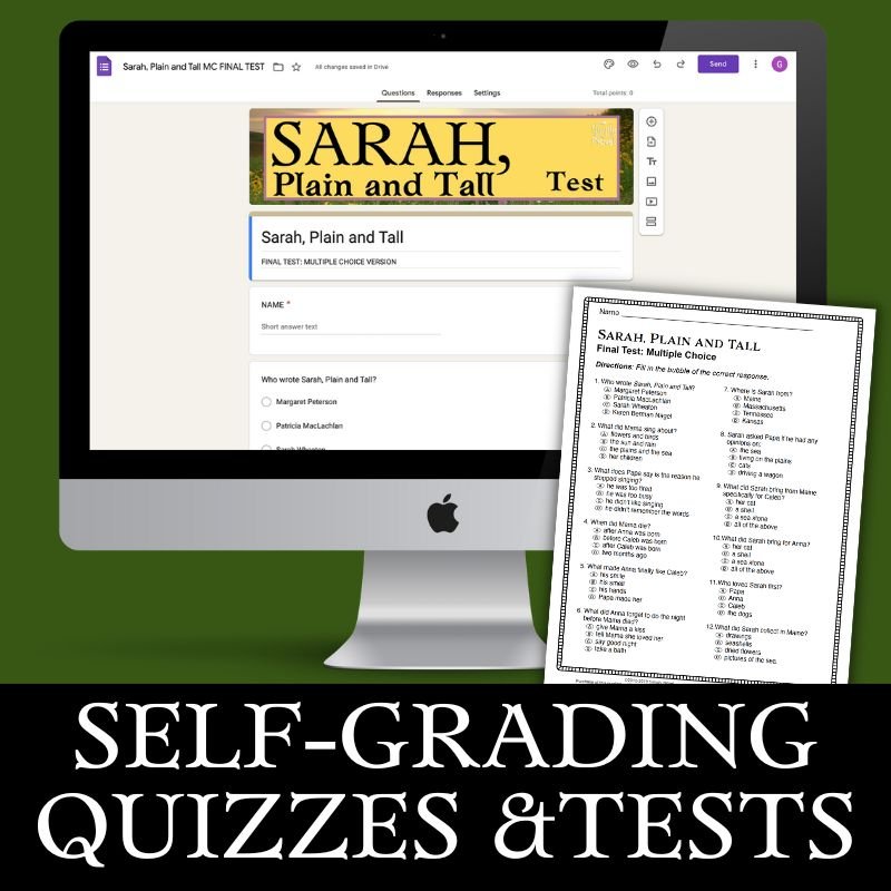 student workbook pages for Sarah Plain and Tall novel unit