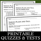 Sarah Plain and Tall complete book study printable lesson bundle