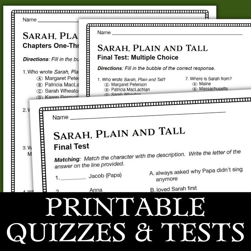 Sarah Plain and Tall complete book study printable lesson bundle