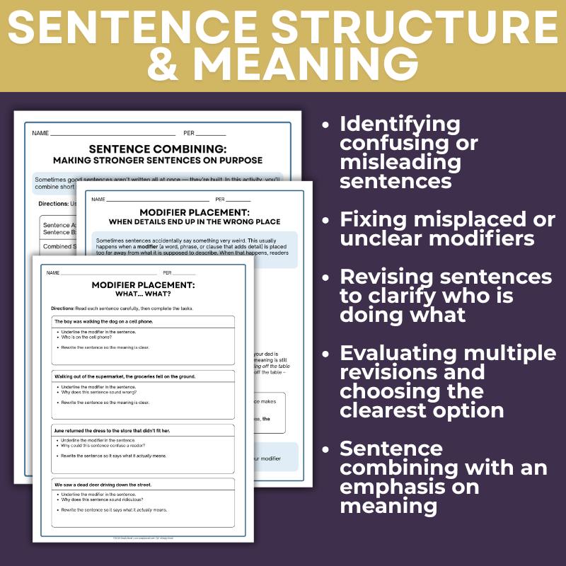 Sentence Writing: Structure & Meaning Unit | 4 Weeks of Lessons and Activities - Simply Novel