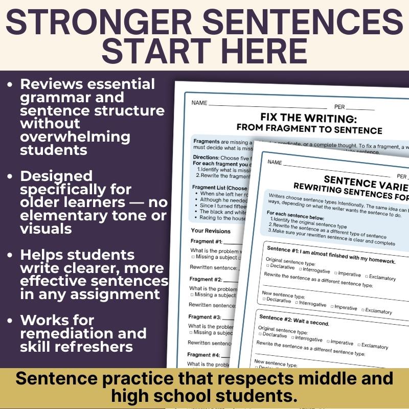 Sentence Writing: Structure & Meaning Unit | 4 Weeks of Lessons and Activities - Simply Novel
