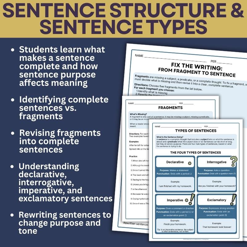 Sentence Writing: Structure & Meaning Unit | 4 Weeks of Lessons and Activities - Simply Novel